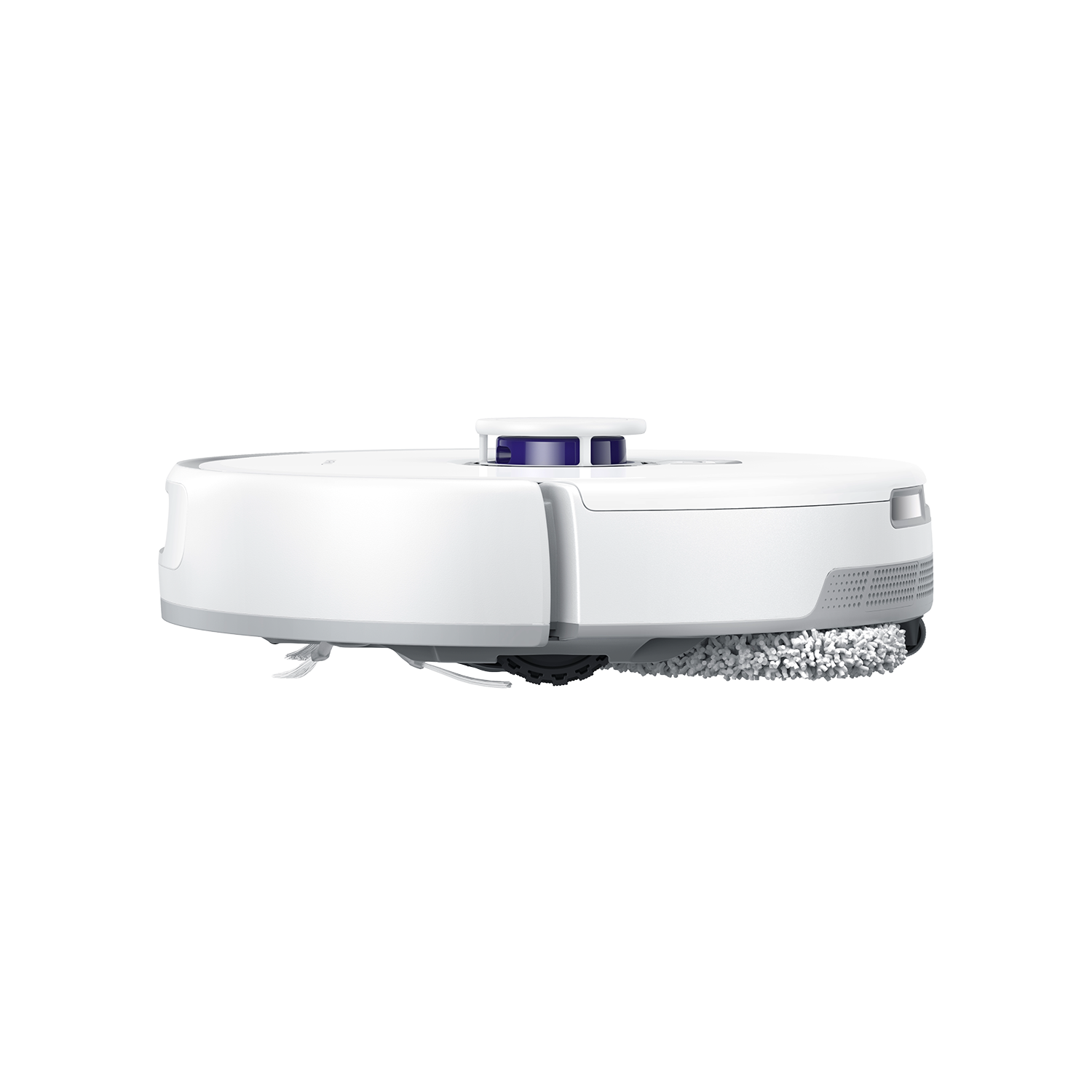 Sidovy av Narwal Freo Z Ultra White robotdammsugare med moppsystem och kraftfull 12,000Pa sugeffekt för djuprengöring.